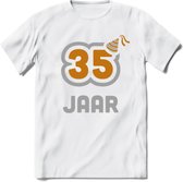 35 Jaar Feest T-Shirt | Goud - Zilver | Grappig Verjaardag Cadeau Shirt | Dames - Heren - Unisex | Tshirt Kleding Kado | - Wit - 3XL