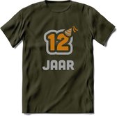 12 Jaar Feest T-Shirt | Goud - Zilver | Grappig Verjaardag Cadeau Shirt | Dames - Heren - Unisex | Tshirt Kleding Kado | - Leger Groen - M