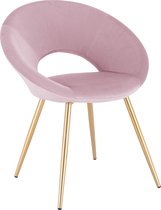 Kamyra® Luxe Eetkamerstoel van Velvet - Ergonomisch & Met Armleuning - 1 stuk - Eetkamerstoelen voor bij de Eettafel - Roze