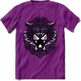 Tijger - Dieren Mandala T-Shirt | Donkerblauw | Grappig Verjaardag Zentangle Dierenkop Cadeau Shirt | Dames - Heren - Unisex | Wildlife Tshirt Kleding Kado | - Paars - XXL