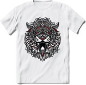 Tijger - Dieren Mandala T-Shirt | Rood | Grappig Verjaardag Zentangle Dierenkop Cadeau Shirt | Dames - Heren - Unisex | Wildlife Tshirt Kleding Kado | - Wit - XL