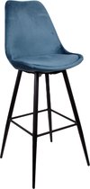 Lucy’s Living Luxe Barkruk LEAVE BAR Blauw – 51x58x117 cm - Barkrukken  - Barstoel Kruk - Barstoelen met rugleuning – Keukenstoel – stoelen - meubels