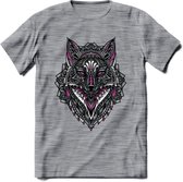 Vos - Dieren Mandala T-Shirt | Roze | Grappig Verjaardag Zentangle Dierenkop Cadeau Shirt | Dames - Heren - Unisex | Wildlife Tshirt Kleding Kado | - Donker Grijs - Gemaleerd - S