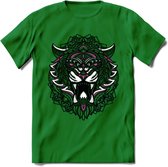 Tijger - Dieren Mandala T-Shirt | Roze | Grappig Verjaardag Zentangle Dierenkop Cadeau Shirt | Dames - Heren - Unisex | Wildlife Tshirt Kleding Kado | - Donker Groen - M