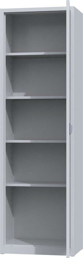 Metalen archiefkast - 195x60x42 cm - Lichtgrijs - Met slot - draaideurkast, kantoorkast, garagekast - AKP-105 - Povag
