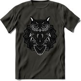 Uil - Dieren Mandala T-Shirt | Grijs | Grappig Verjaardag Zentangle Dierenkop Cadeau Shirt | Dames - Heren - Unisex | Wildlife Tshirt Kleding Kado | - Donker Grijs - 3XL