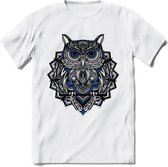 Uil - Dieren Mandala T-Shirt | Donkerblauw | Grappig Verjaardag Zentangle Dierenkop Cadeau Shirt | Dames - Heren - Unisex | Wildlife Tshirt Kleding Kado | - Wit - L