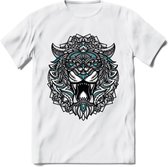 Tijger - Dieren Mandala T-Shirt | Lichtblauw | Grappig Verjaardag Zentangle Dierenkop Cadeau Shirt | Dames - Heren - Unisex | Wildlife Tshirt Kleding Kado | - Wit - XL