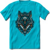 Vos - Dieren Mandala T-Shirt | Oranje | Grappig Verjaardag Zentangle Dierenkop Cadeau Shirt | Dames - Heren - Unisex | Wildlife Tshirt Kleding Kado | - Blauw - XL