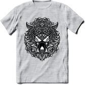 Tijger - Dieren Mandala T-Shirt | Grijs | Grappig Verjaardag Zentangle Dierenkop Cadeau Shirt | Dames - Heren - Unisex | Wildlife Tshirt Kleding Kado | - Licht Grijs - Gemaleerd -