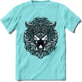 Tijger - Dieren Mandala T-Shirt | Grijs | Grappig Verjaardag Zentangle Dierenkop Cadeau Shirt | Dames - Heren - Unisex | Wildlife Tshirt Kleding Kado | - Licht Blauw - S