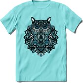 Uil - Dieren Mandala T-Shirt | Blauw | Grappig Verjaardag Zentangle Dierenkop Cadeau Shirt | Dames - Heren - Unisex | Wildlife Tshirt Kleding Kado | - Licht Blauw - S