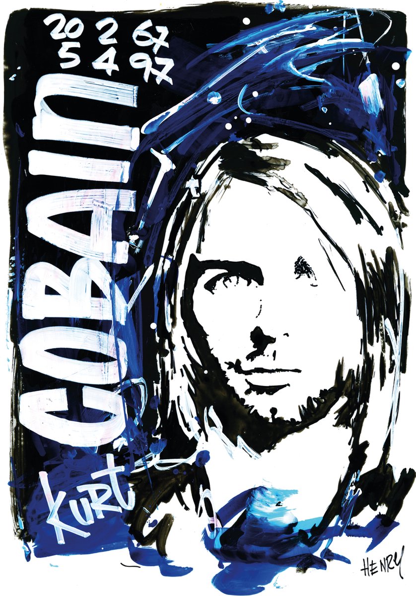 KURT COBAIN * NIRVANA * - uniek sign painted kunstwerk op wit dibond 60 x 80 cm