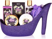 BRUBAKER Beautyset Paarse Bloem Magic - Bad en Body Set - 7-delige Cadeauset in Glitter Stiletto - Valentijn cadeau