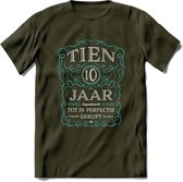 10 Jaar Legendarisch Gerijpt T-Shirt | Lichtblauw - Grijs | Grappig Verjaardag en Feest Cadeau Shirt | Dames - Heren - Unisex | Tshirt Kleding Kado | - Leger Groen - XXL