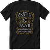 60 Jaar Legendarisch Gerijpt T-Shirt | Geel - Grijs | Grappig Verjaardag en Feest Cadeau Shirt | Dames - Heren - Unisex | Tshirt Kleding Kado | - Zwart - XL