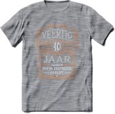 40 Jaar Legendarisch Gerijpt T-Shirt | Oranje - Grijs | Grappig Verjaardag en Feest Cadeau Shirt | Dames - Heren - Unisex | Tshirt Kleding Kado | - Donker Grijs - Gemaleerd - M