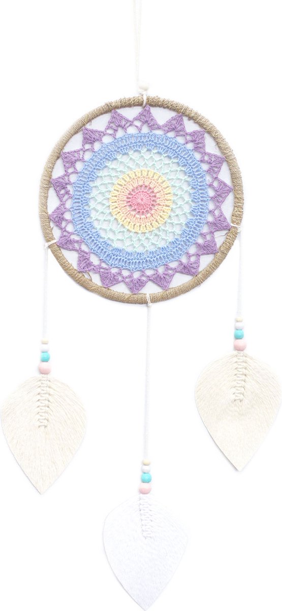 Ancient Wisdom Bali Natuurlijke Dromenvanger - Multi Kleuren - Elementaire Geesten - 65x27x1cm Pastel Kleuren