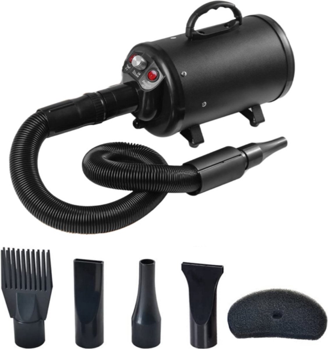 Bol.com Professionele Hondenföhn met 4 Opzetstukken – Waterblazer voor Honden – Stil Design – krachtig + Extra Filter - Zwart aanbieding