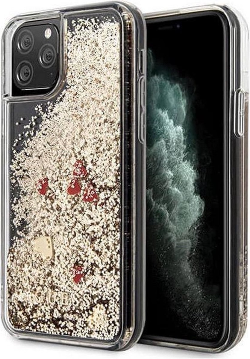 Guess Red Hearts Glitter Back Case - Geschikt voor Apple iPhone 11 Pro (5.8") - Goud