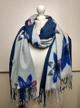 Lange warme dames sjaal Sterbloem blauw