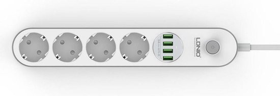 LDNIO USB Stekkerdoos - 4 USB poorten - Lengte kabel 180cm - Aan/uit Schakelaar - LDNIO