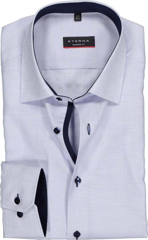 ETERNA modern fit overhemd - structuur heren overhemd - lichtblauw met wit...  | bol.com