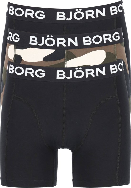 Björn Borg boxershorts Core (3-pack) - heren boxers normale lengte - zwart - camouflage print en zwart -  Maat: S