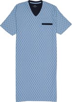 Gotzburg heren nachthemd - V-hals - lichtblauw met blauw en wit dessin - Maat: XL