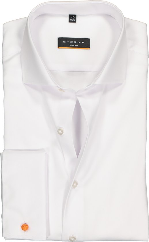 ETERNA slim fit overhemd - dubbele manchet - niet doorschijnend twill heren overhemd - wit - Strijkvrij - Boordmaat: 41