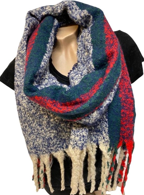 ECHARPE LONGUE CHAUDE UNISEXE / RAYÉE / BLEU / ROUGE / 190 X 50CM