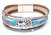 Armband Dames - Echt Leer - Dromenvanger - 19,5 cm - Blauw