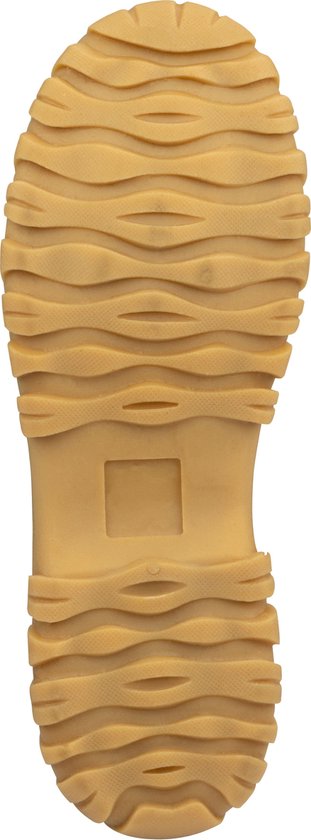 Natuurkleurige rubberen zool met golvend profiel.