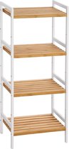 FURNIBELLA-Badkamerplank met 4 planken bamboe plank, keukenplank, badkamerplank, boekenplank, staande plank met 4 planken, 45 x 31,5 x 111 cm, voor badkamer, keuken, woonkamer, sla