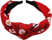 Haarband Diadeem Knoop Bloemen Print Wit Rood