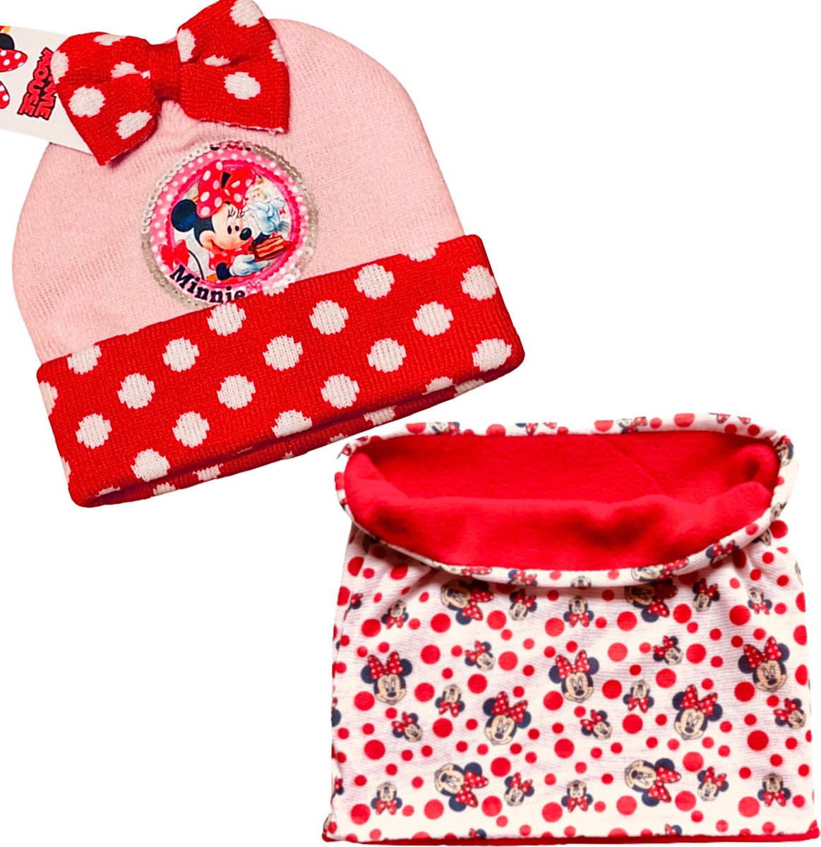 Disney Minnie Mouse set / winterset - 2-delig - muts + colsjaal - rood/roze - Maat one size (±2-5 jaar)