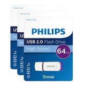 Philips USB flash drive Snow Edition 64GB - USB2.0, 3 Stuks, Purple/White