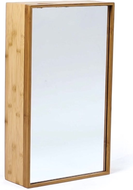 relaxdays spiegelkast badkamer - muurkast - bamboe kast met spiegel - hoge  badkamerkast | bol