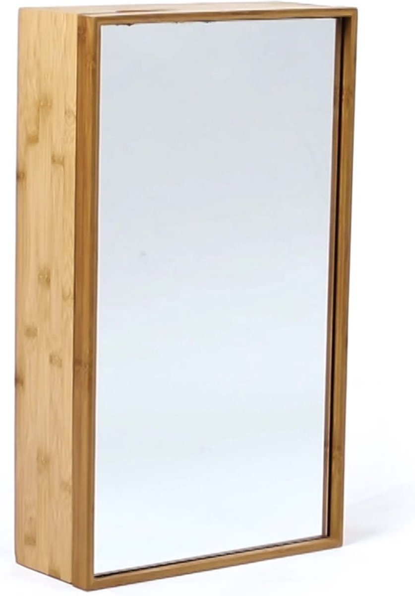 Relaxdays hangkast badkamer, wandkast met bamboe frame, 3 vakken en 3 ophangknoppen, HBD 58 x 31,5 x 15 cm, donkergrijs