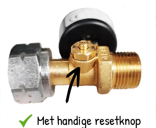 Gas stop propaan DIN 21,8"l - 4 veiligheden bij slangbreuk of brand - doorstroombeveiliging en gasfleszekering - Thermisch beveiligd met resetknop en manometer - ISO 9001 + EN16129 van Merkloos — afbeelding 3