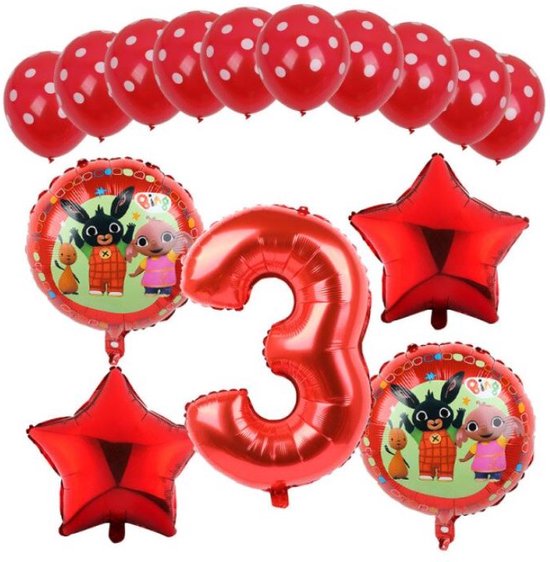 Bing Ballonnen - set van 15 - thema - verjaardag - folieballon - 3 jaar - grote ballon