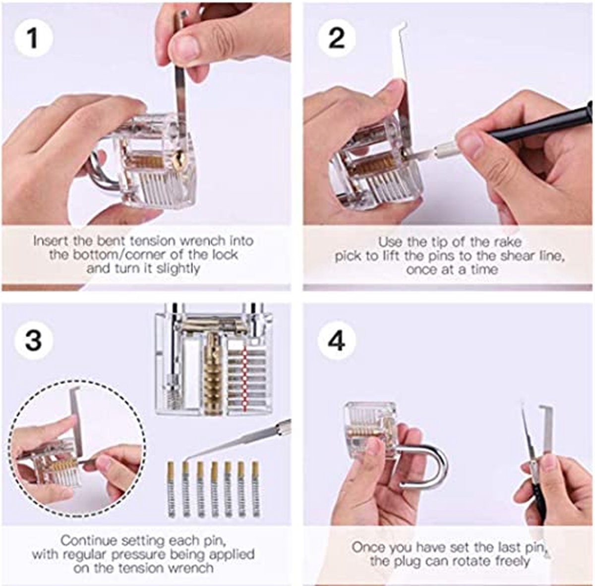 Lock Premium Lockpick Set – 20-delig – Inclusief 2 transparante sloten – Lockpicken voor beginners en professionals — cadeau in Hobby - foto 3