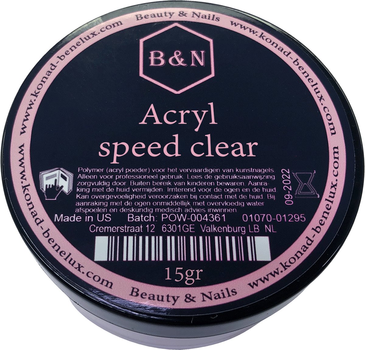 Acryl - speed clear - 15 gr | B&N - acrylpoeder - VEGAN - acrylpoeder