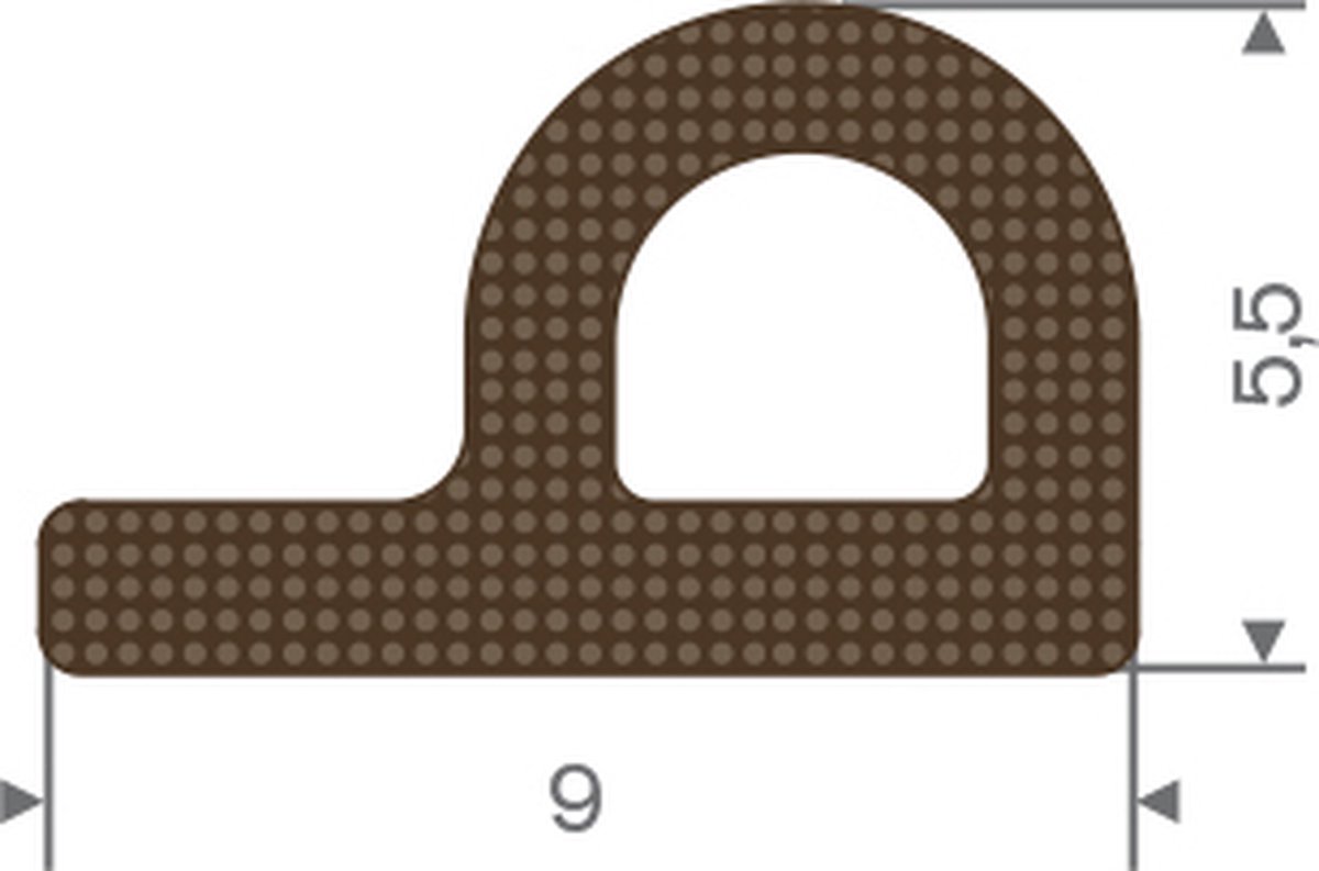 Joint d'étanchéité fenêtre et porte - Adhésif - Marron - Profilé P -  LxH=9x5,5mm