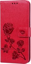 Mobigear Telefoonhoesje geschikt voor Samsung Galaxy A10 Hoesje | Mobigear Roses Bookcase Portemonnee | Pasjeshouder voor 2 Pasjes | Telefoonhoesje voor Pinpas / OV Kaart / Rijbewijs - Rood
