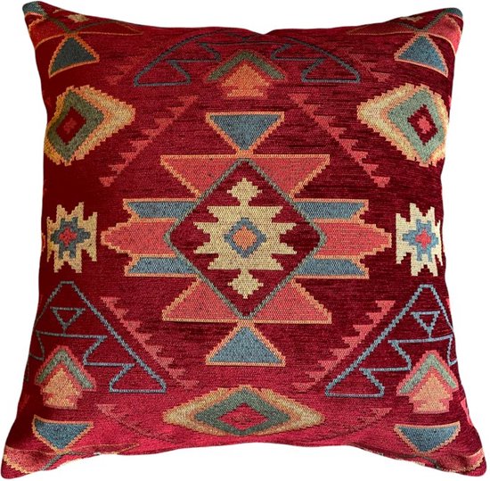 Sierkussenhoes Isfahan - Persis Treasures - 50x50cm - Rood Blauw - Uniek Perzisch kelim patroon