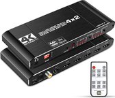 NÖRDIC SGM-156 HDMI switch 4 naar 2 Audio Extractor en ARC - 4K 2K in 60Hz - 18Gbps - Zwart