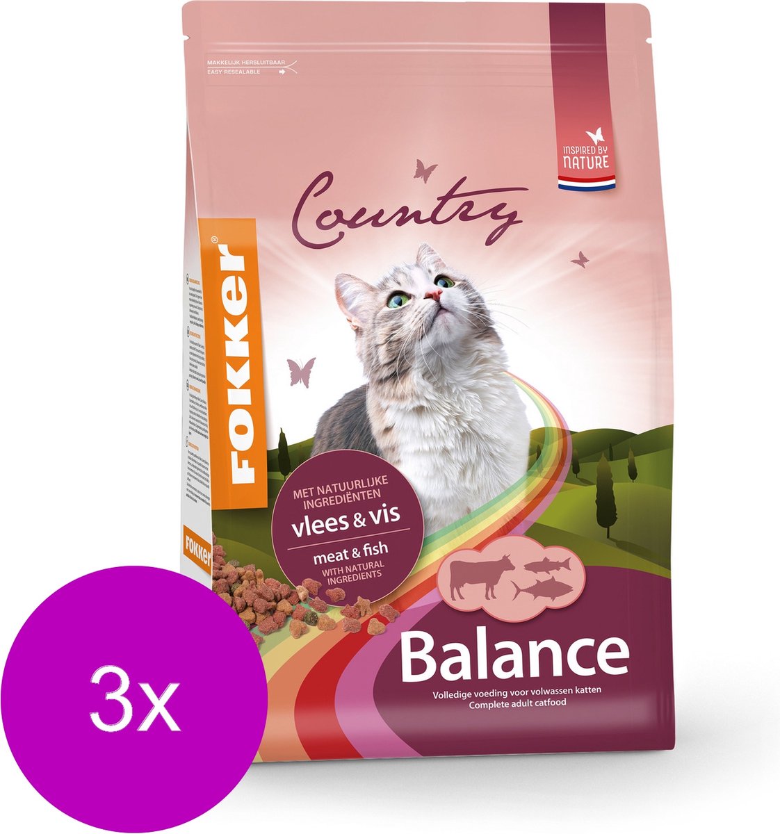 Fokker Fokker Country Balance Cat Vlees&Vis - Kattenvoer - 3 x 2.5 kg