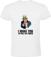 I want you to pull my finger | Heren T-shirt | Wit | Grapje | Scheetje | Komisch