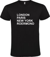 Zwart t-shirt met " London, Paris , New York, Roermond " print Wit size M